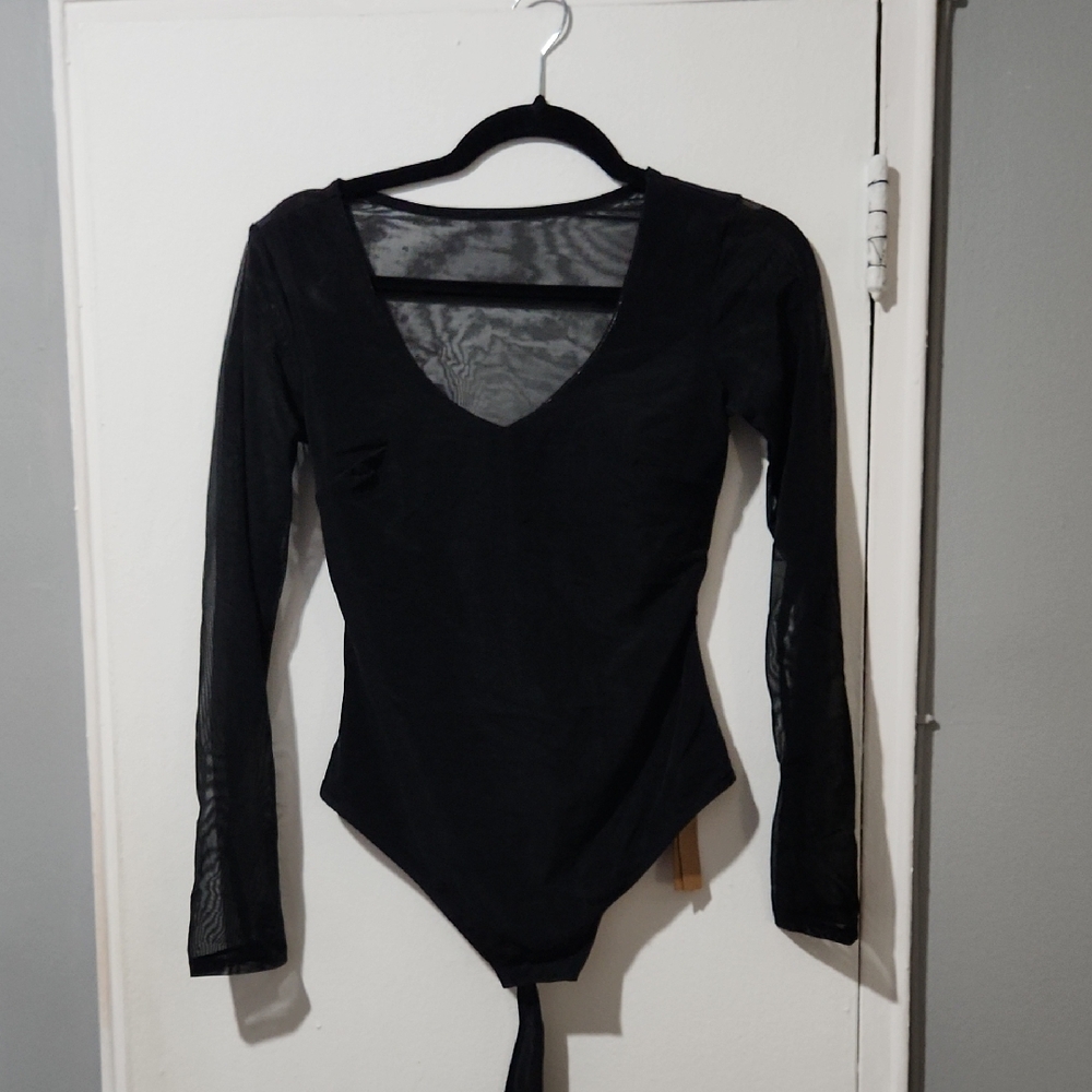 Black Long-Sleeve V-Neck Bodysuit